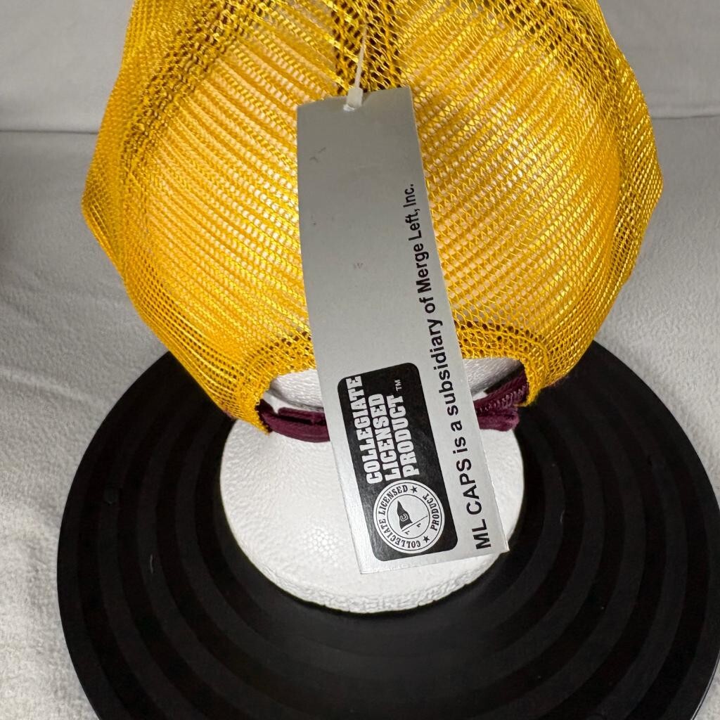 ML Caps The Duke Maroon Gold Mesh Back Trucker Hat Snapback Blank Cap New