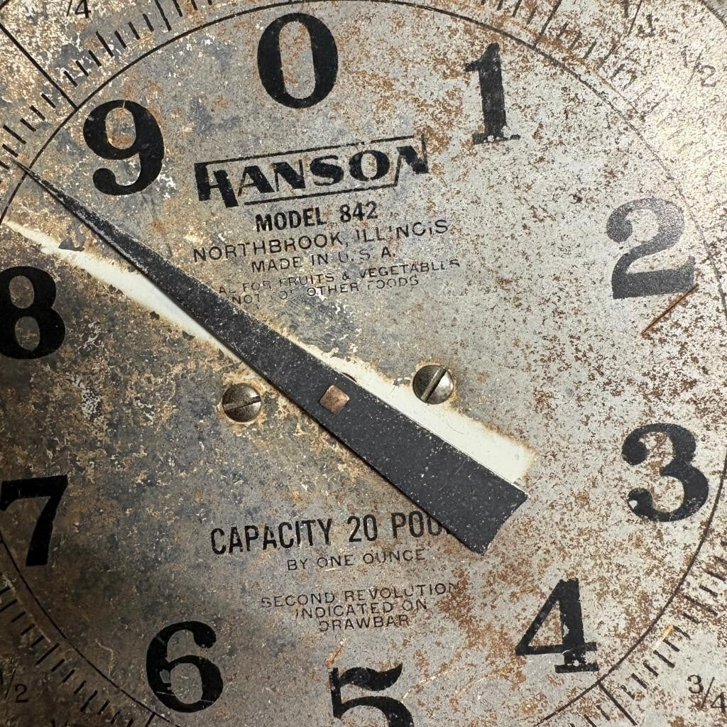Vintage Hanson Model 842 Hanging Scale 20 Lb Capacity Galvanized Metal Scoop Pan