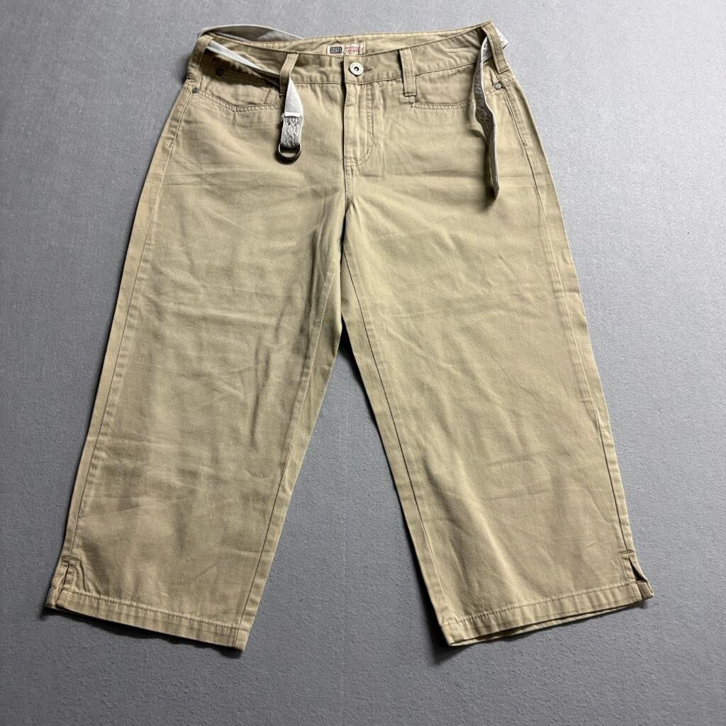 Faded Glory Originals Capri Pants Womens 10 Tan Cotton Cropped Belted Utility