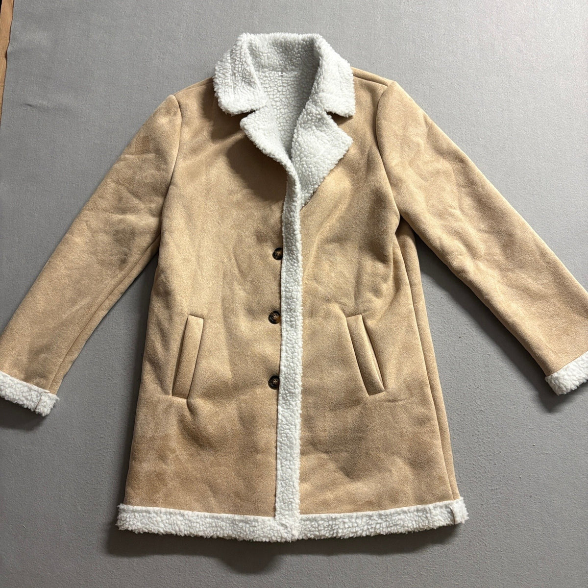Unbranded Faux Suede Sherpa Lined Jacket Womens Medium Tan Camel Coat