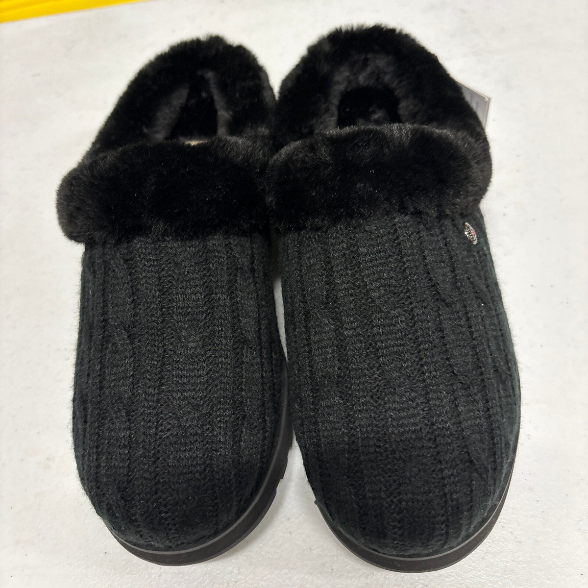 Skechers BOBS Keepsakes Ice Angel Black Cable Knit Slippers Womens 7.5 Wide