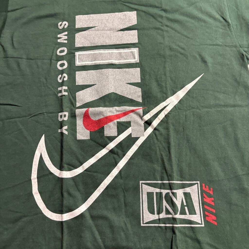 Vintage Nike Swoosh By USA T-Shirt Mens XL Green Single Stitch 90s Graphic Tee