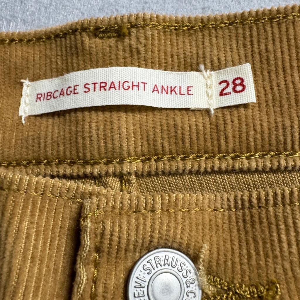 Levi's Ribcage Straight Ankle Corduroy Jeans Womens 28 Brown Camel High Rise