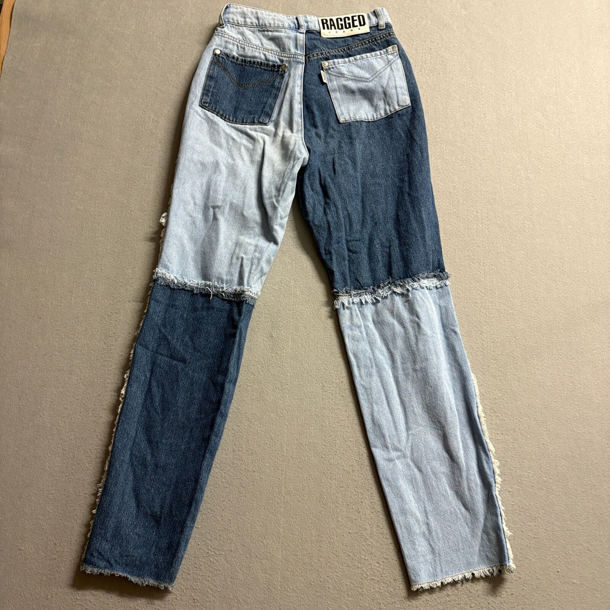 The Ragged Priest Two Tone Patchwork Frayed High Rise Straight Jeans Size 26