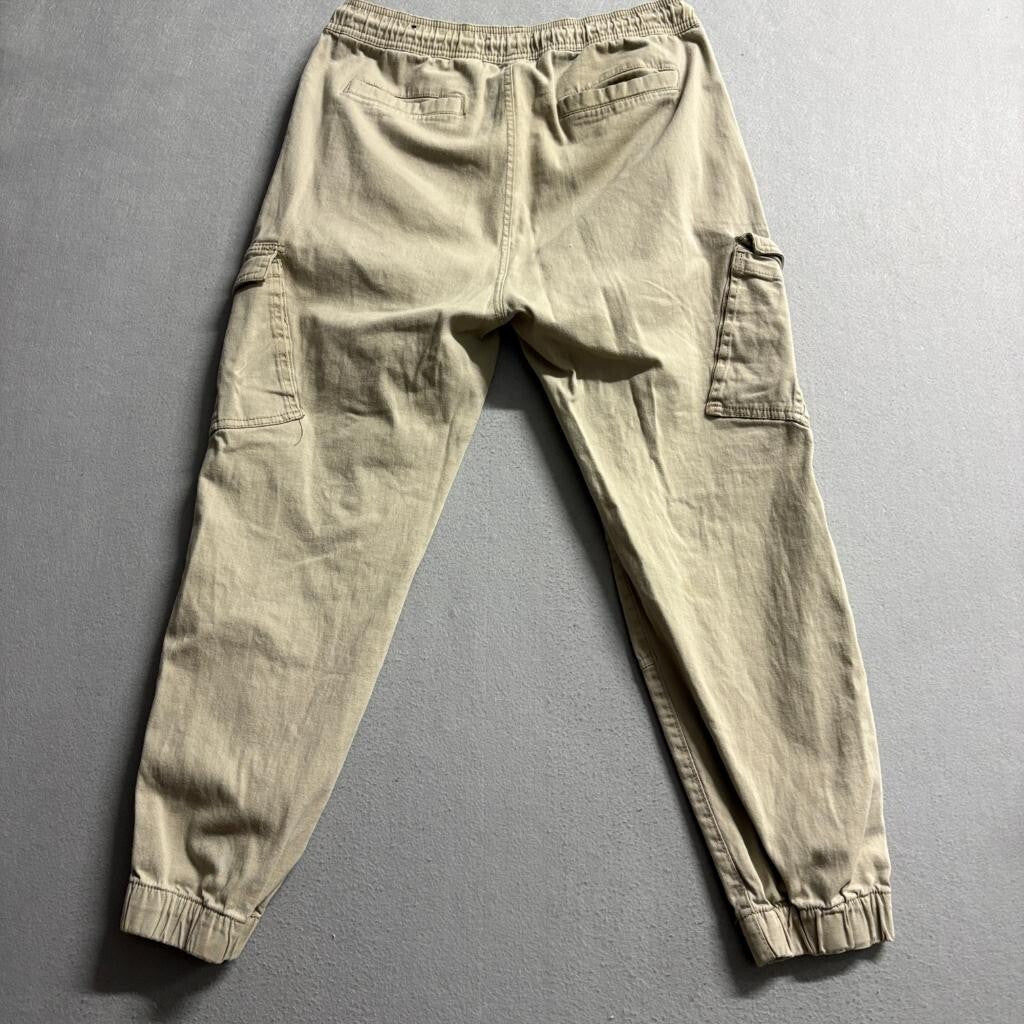WXYZ Mfg Co Mens Large Cargo Jogger Pants Khaki Beige Cotton Stretch Drawstring