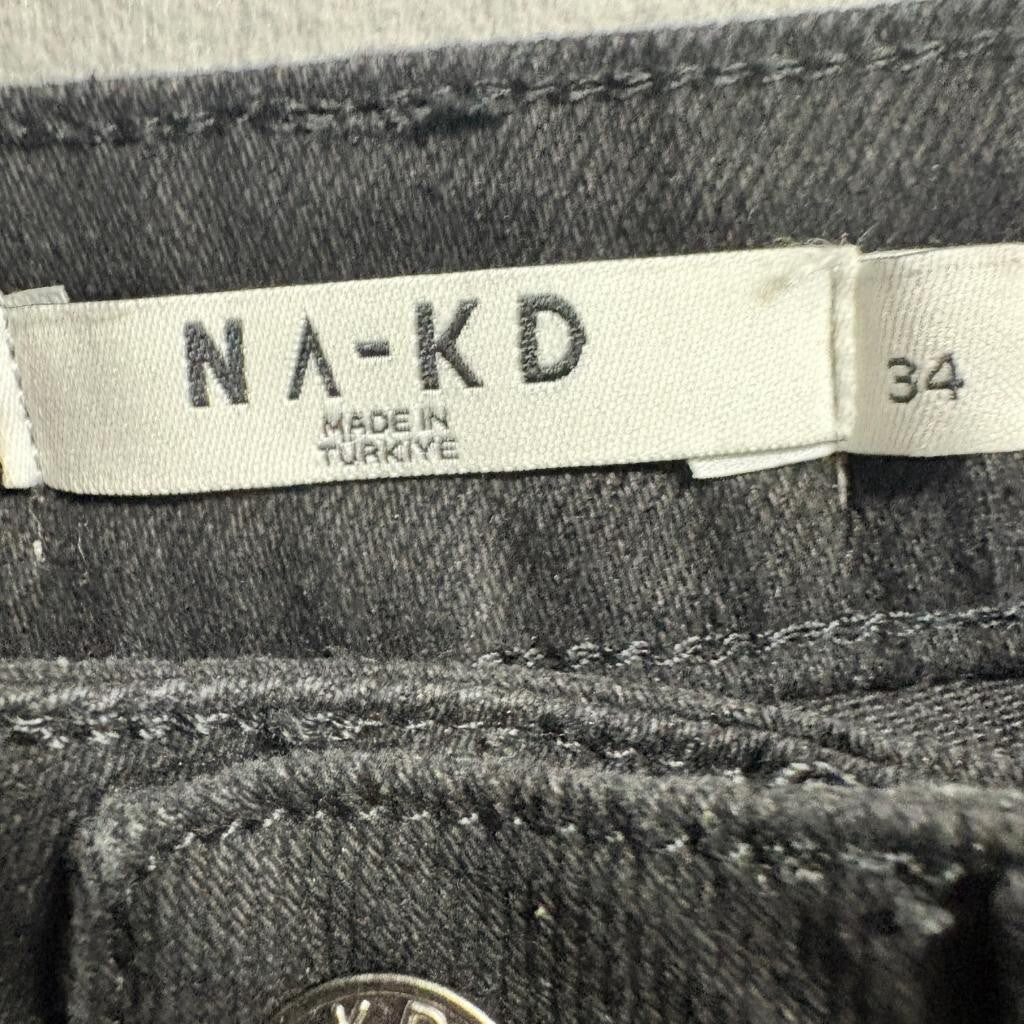 NA-KD Straight High Waist Cropped Jeans Womens Size 34 Black Denim