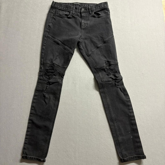 PacSun Stacked Skinny Jeans Mens 31x32 Black Distressed Ripped Moto Denim