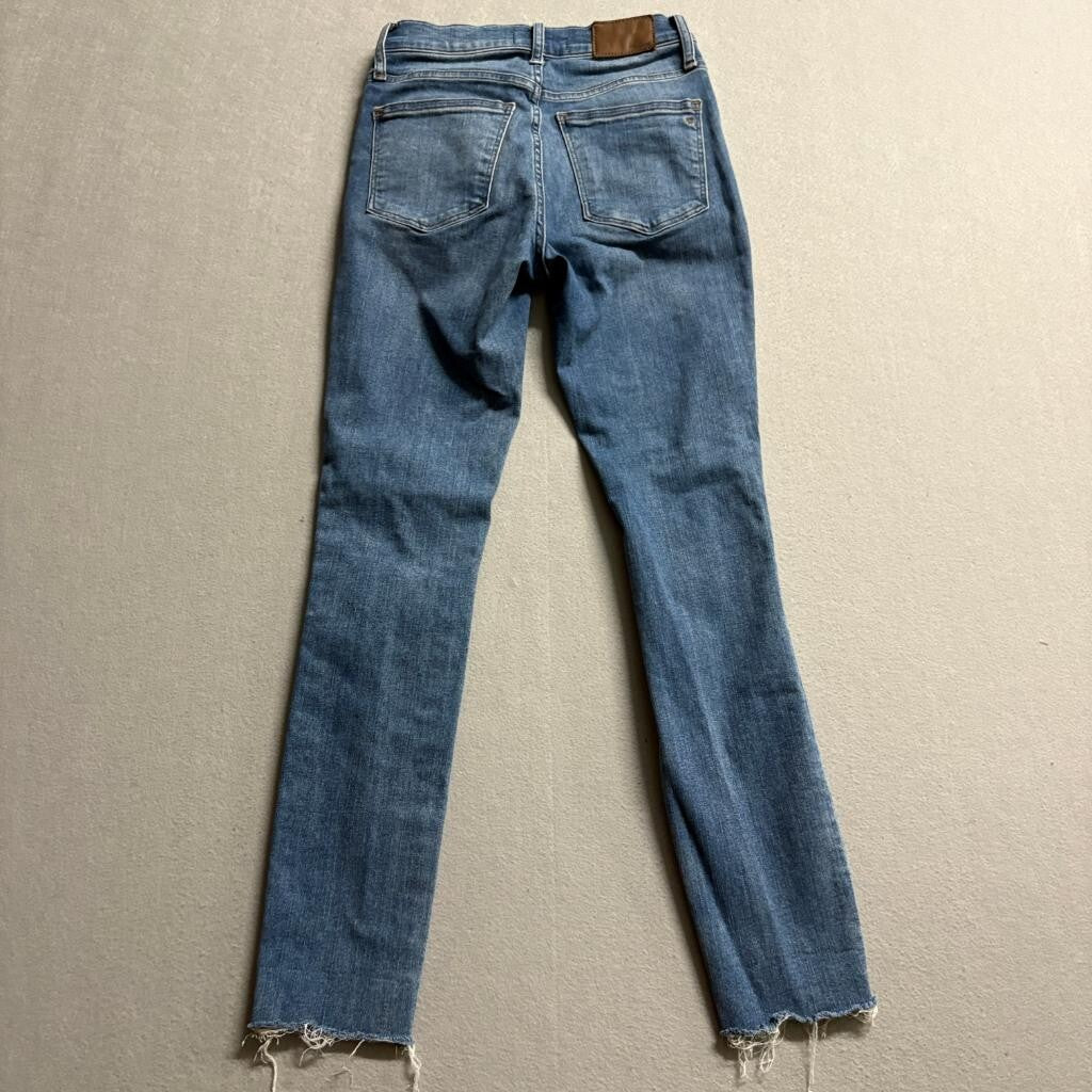 Madewell 9 Inch Mid Rise Skinny Jeans Womens 25 Distressed Raw Hem Blue Denim