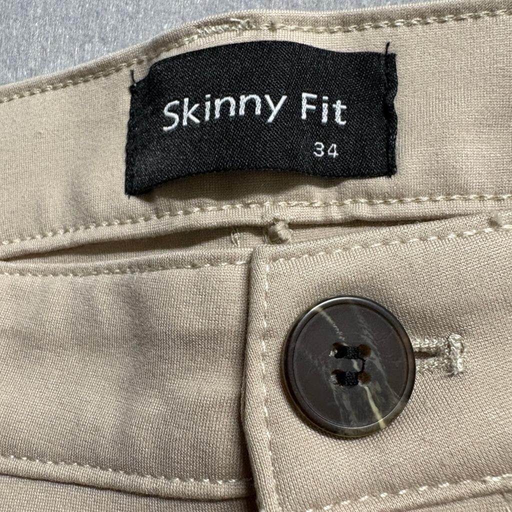 Gingtto Skinny Fit Pants Mens 34 Beige Khaki Stretch Chino Trousers New