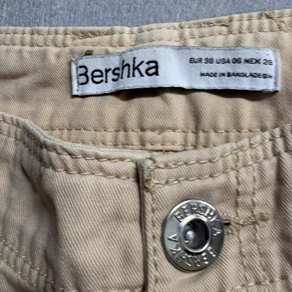 Bershka Cargo Pants Womens Size 6 Beige Medium Rise Straight Leg Utility Y2K