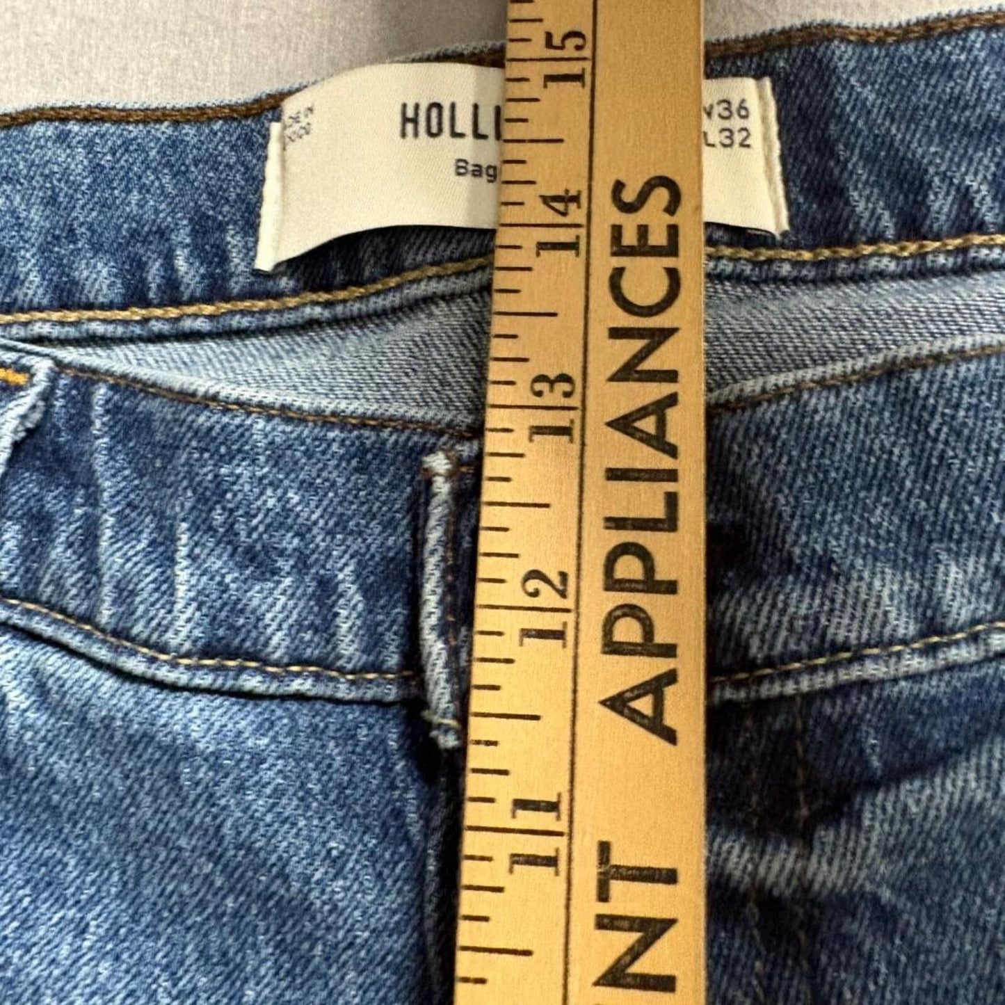 Hollister Baggy Jeans Mens 36x32 Blue Denim Relaxed Wide Leg Carpenter Pockets