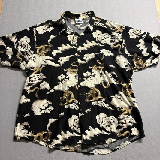 Hwy 1 Vintage Dragon Hawaiian Shirt Mens 3XT Black Gold Clouds Made in USA