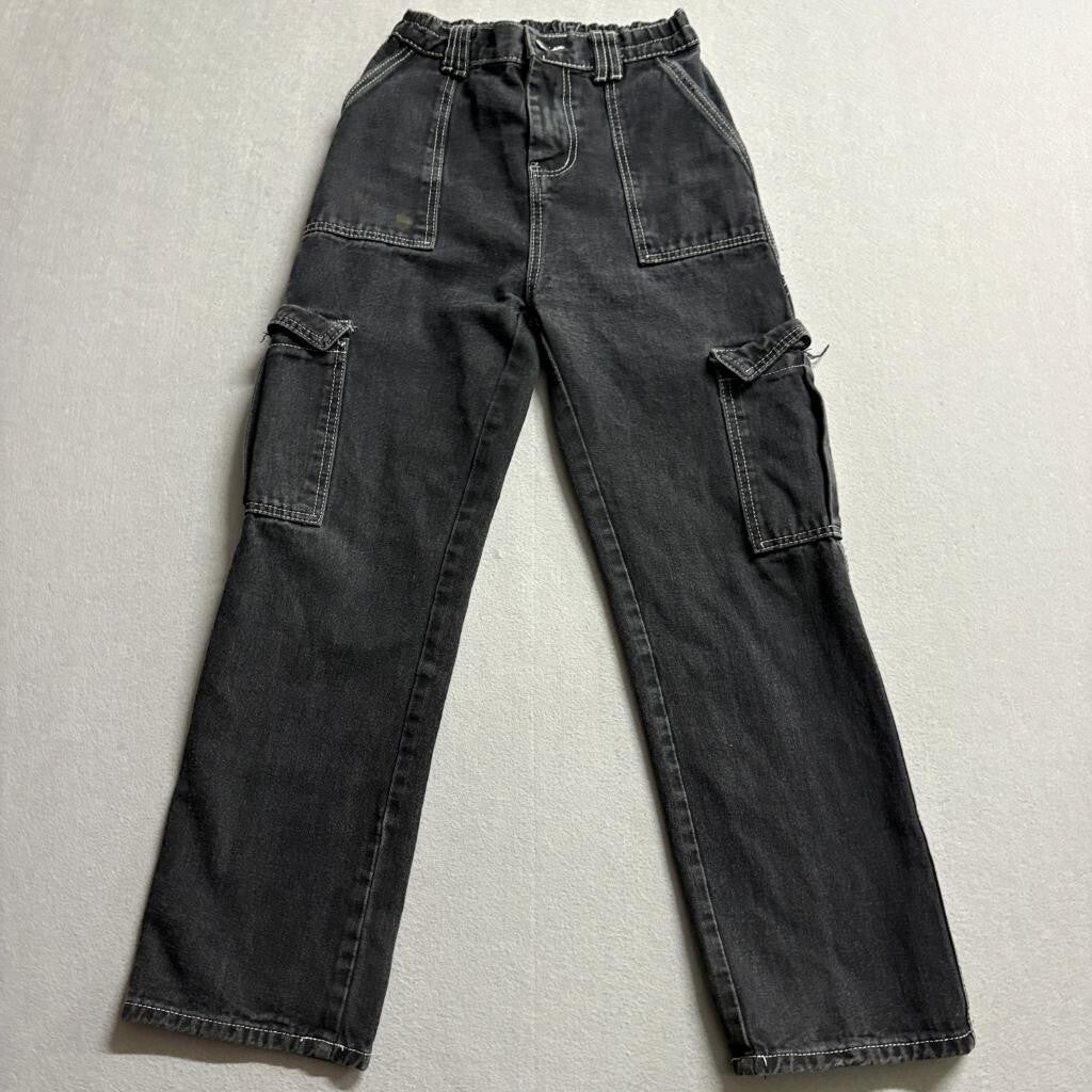 Unbranded Black Denim Cargo Jeans Womens Size S Elastic Waist Utility Pants