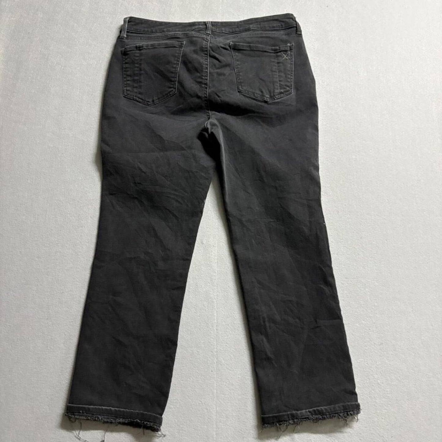 NYDJ Marilyn Straight Crop Jeans Womens 14P Black Fray Hem Stretch Denim