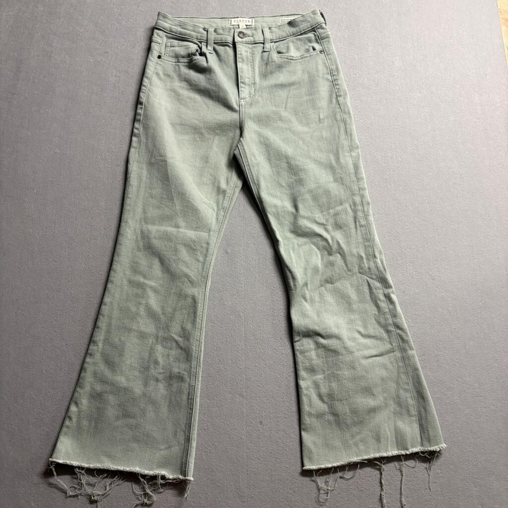 Harper Heritage High Waist Kick Crop Jeans Womens 29 Green Raw Hem Stretch
