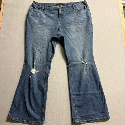 AG Denim Women 22W Flare Jeans Distressed Blue Stretch Medium Wash Bootcut