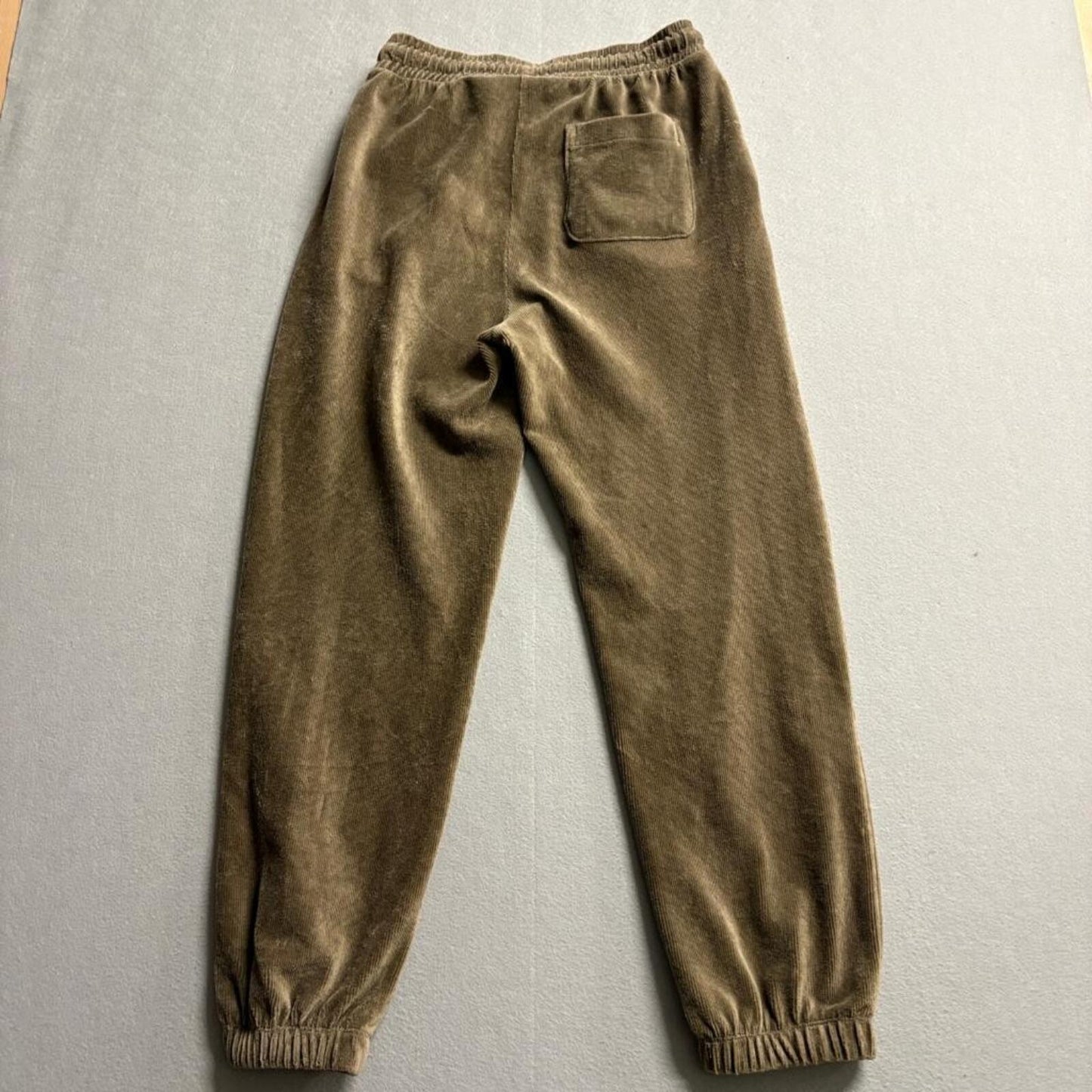JAJU Corduroy Velvet Jogger Pants Womens Small Brown Khaki Elastic Waist Lounge