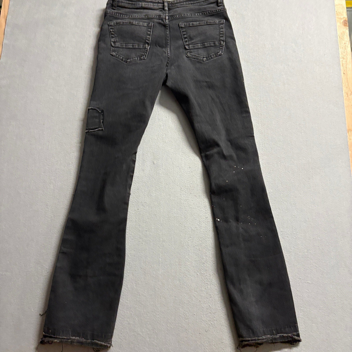 Fashion Nova Novamen Distressed Patchwork Jeans Mens 32 Black Stretch Denim