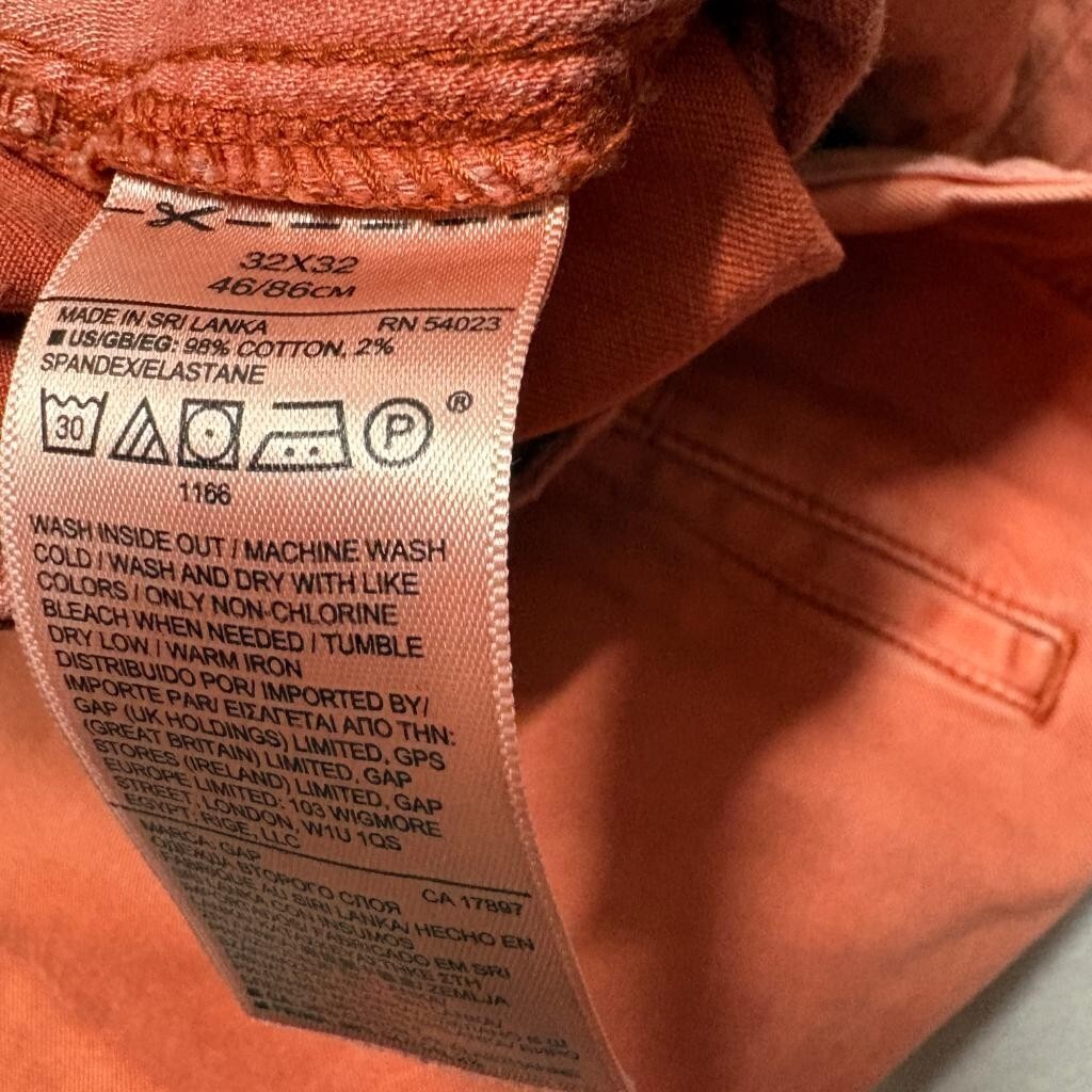 Gap For Good Mens Slim Chino Pants 32x32 Burnt Orange Stretch Cotton Twill
