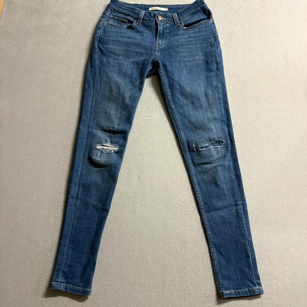Levis 535 Super Skinny Jeans Womens 28 Distressed Ripped Knee Medium Wash Denim