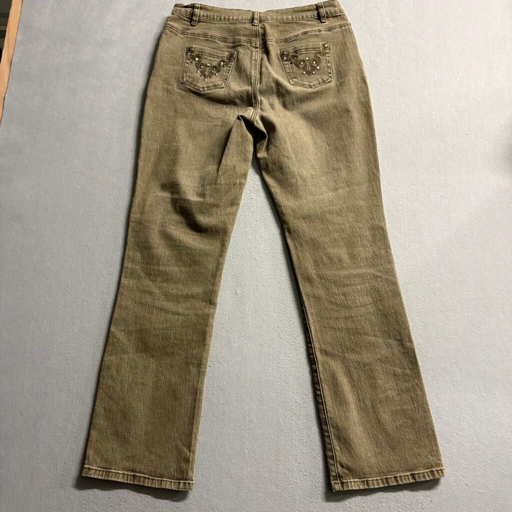 DG2 by Diane Gilman Jeans Womens 6 Brown Denim Embellished Straight Leg Stretch