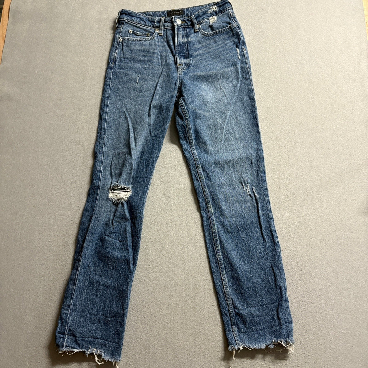 Free Assembly Womens Jeans Size 4 Blue Super High Rise Straight Raw Hem