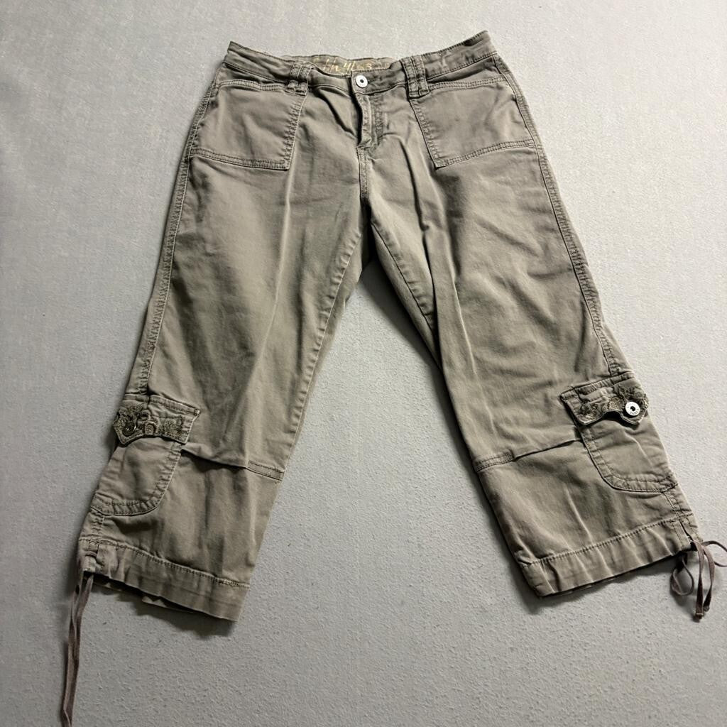 Ethyl Womens Cargo Capri Pants Size 6 Gray Cotton Blend Drawstring Hem Utility