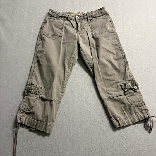 Ethyl Womens Cargo Capri Pants Size 6 Gray Cotton Blend Drawstring Hem Utility