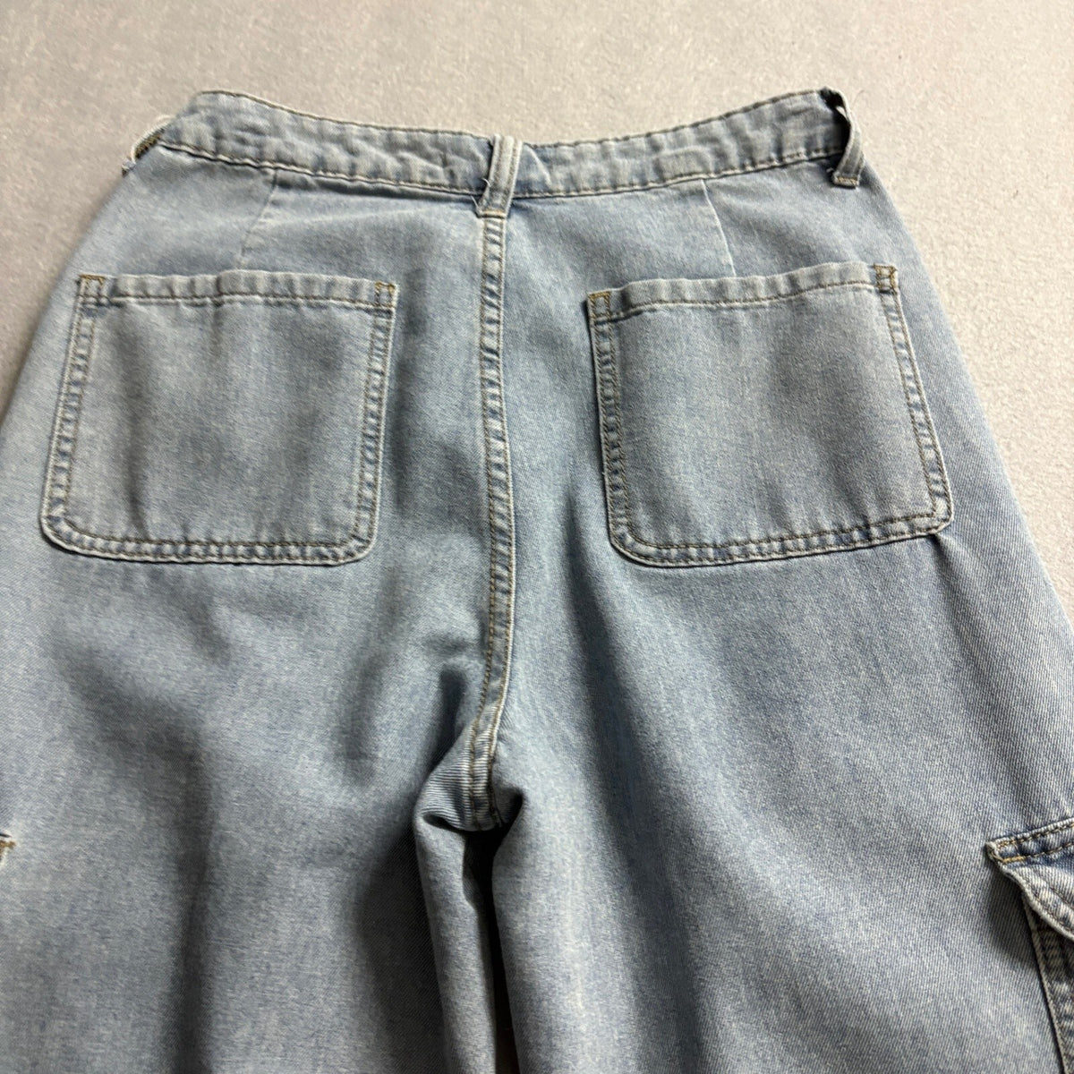 Sincerely Jules Cargo Jeans Womens 3/25 Light Wash Wide Leg High Rise Utility