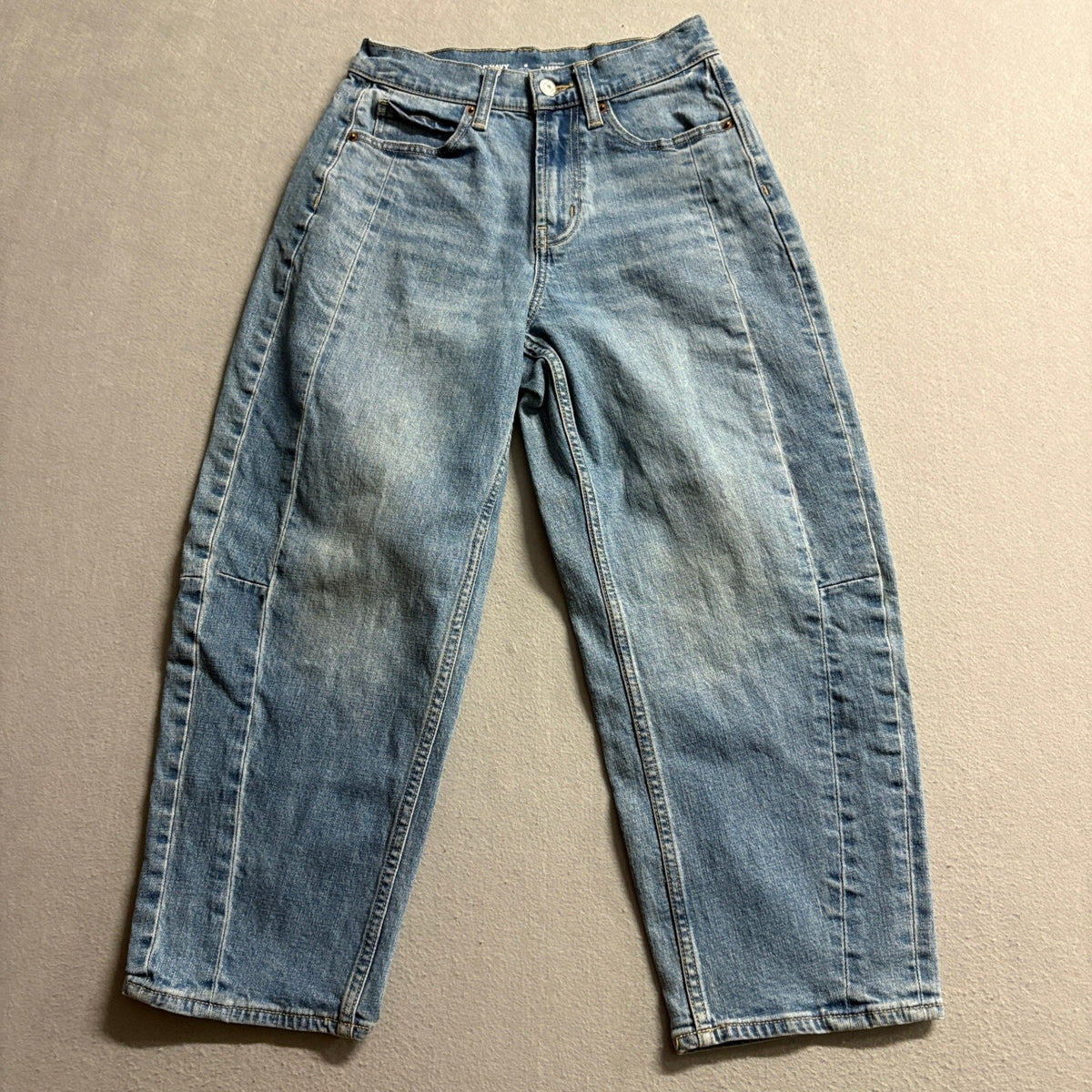Old Navy Barrel Leg Jeans Womens 0 Petite High Rise Blue Denim Stretch