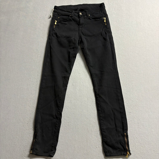 Acquaverde Vintage Denim Womens Skinny Jeans Black Gold Zipper Ankle Size 26