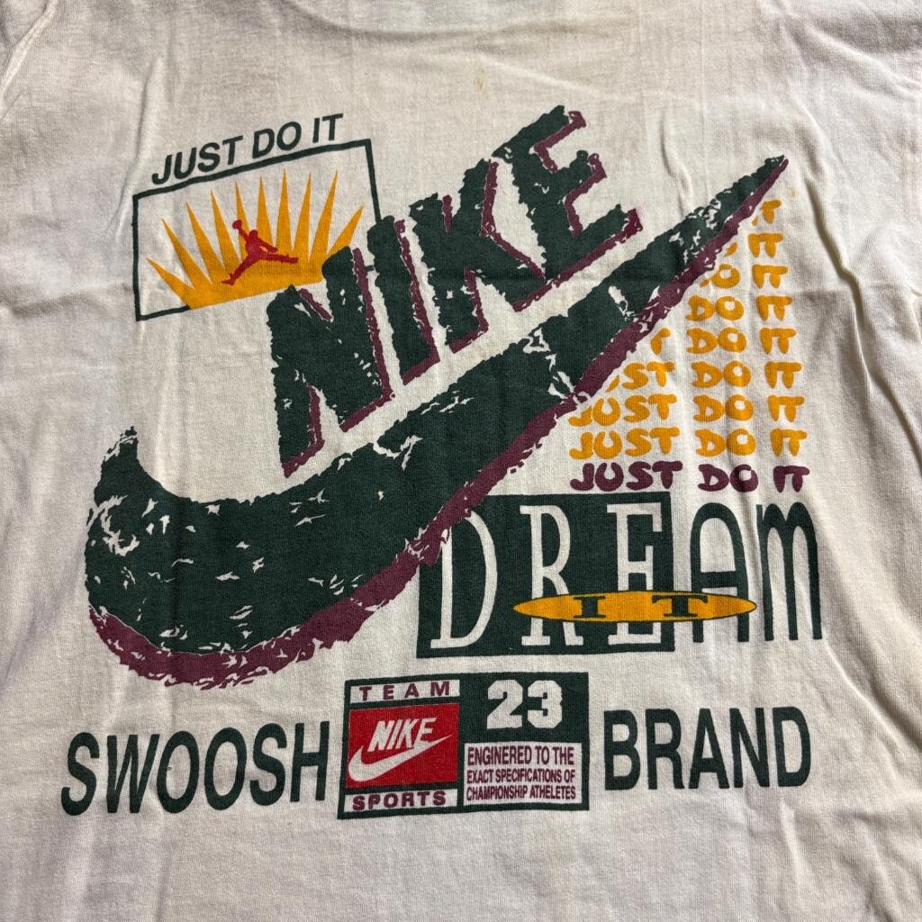 Vintage Nike Bootleg T Shirt Mens XL Cream Green Ringer Jordan Dream It Swoosh