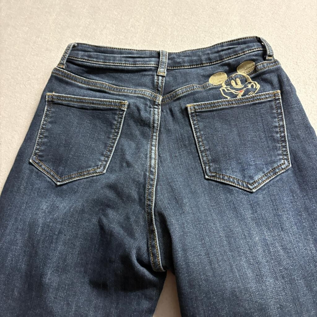 Disney Mickey Mouse Embroidered Jeans Womens S Blue Denim High Rise Tapered
