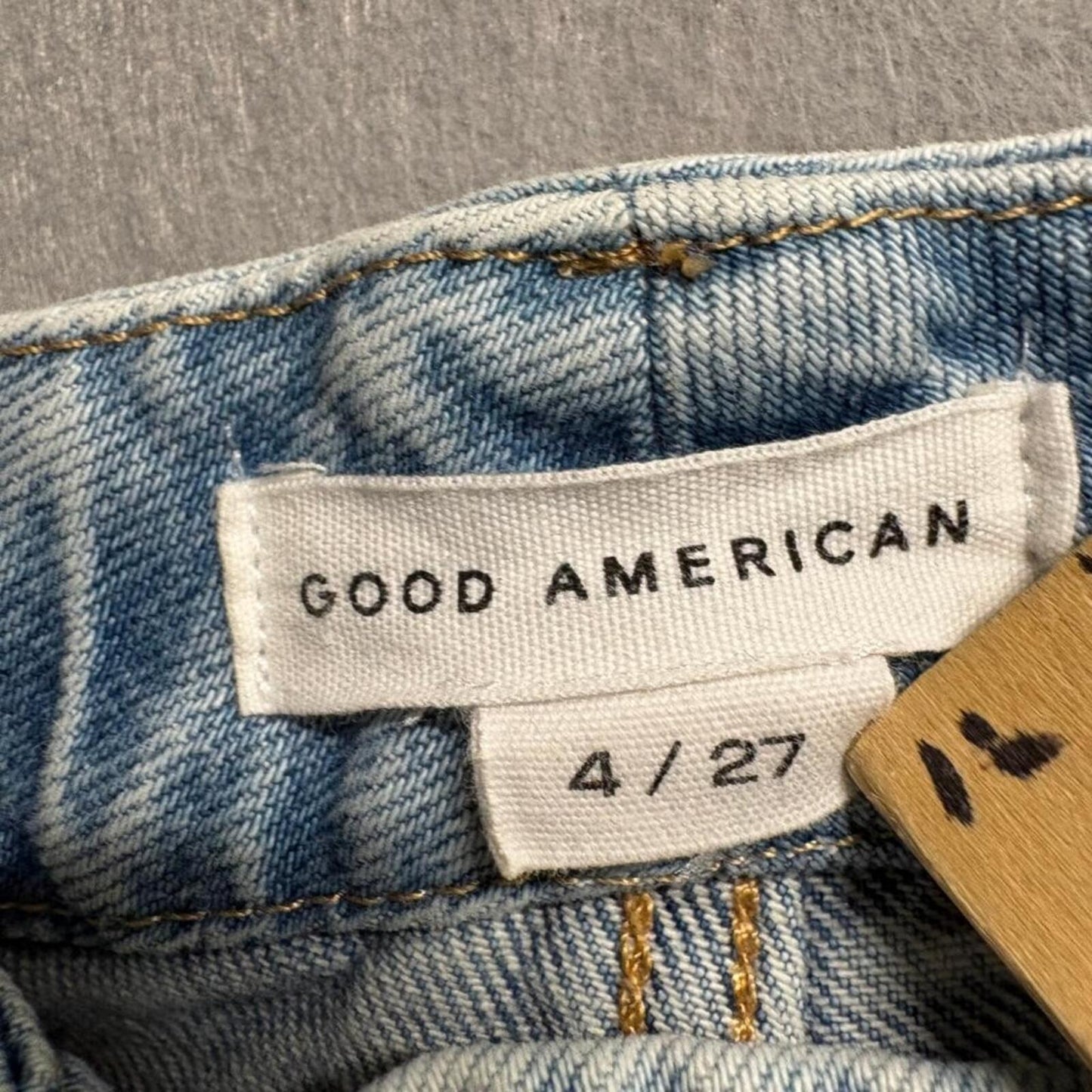 Good American Good Boy Jeans Womens 4/27 Light Wash High Rise Split Hem Denim