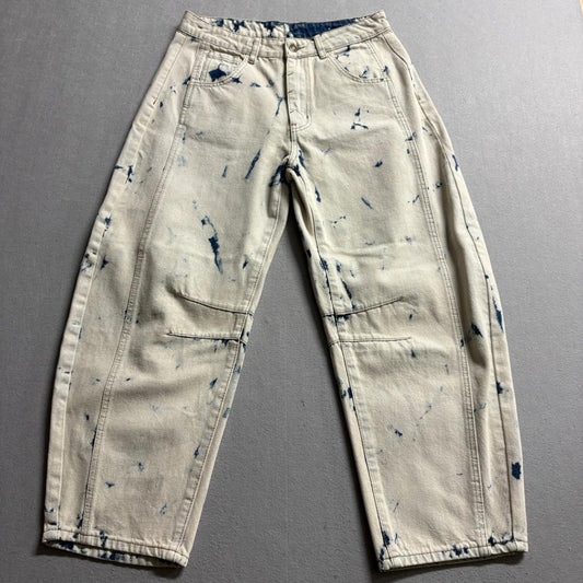Shein Womens Tie Dye Barrel Jeans Size M 6 Beige Blue Acid Wash Wide Leg Denim