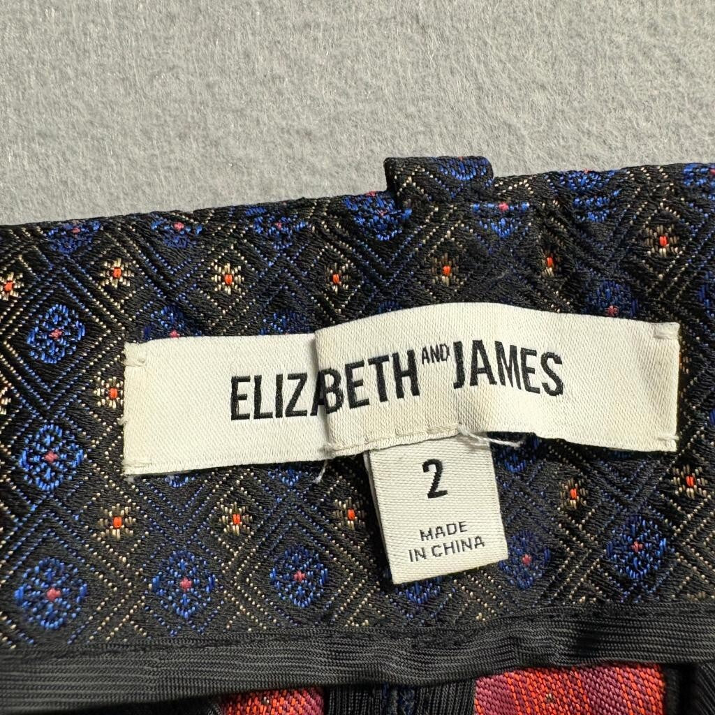Elizabeth and James Womens Pants Size 2 Blue Geometric Jacquard Tuxedo Stripe