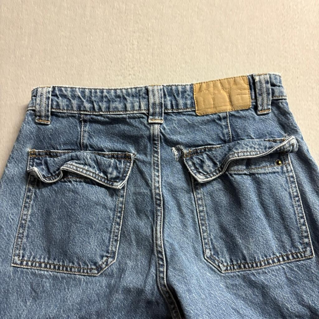 Cotton On Relaxed Cargo Jeans Womens Size 28 Blue Denim Wide Leg High Rise Flaw