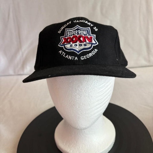 Vintage Super Bowl XXXIV 2000 Atlanta Georgia Logo 7 Snapback Hat Cap Black