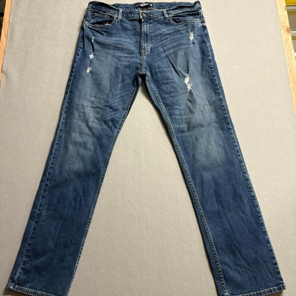 Hollister Jeans Mens 38x36 Blue Denim Distressed Straight Leg Stretch