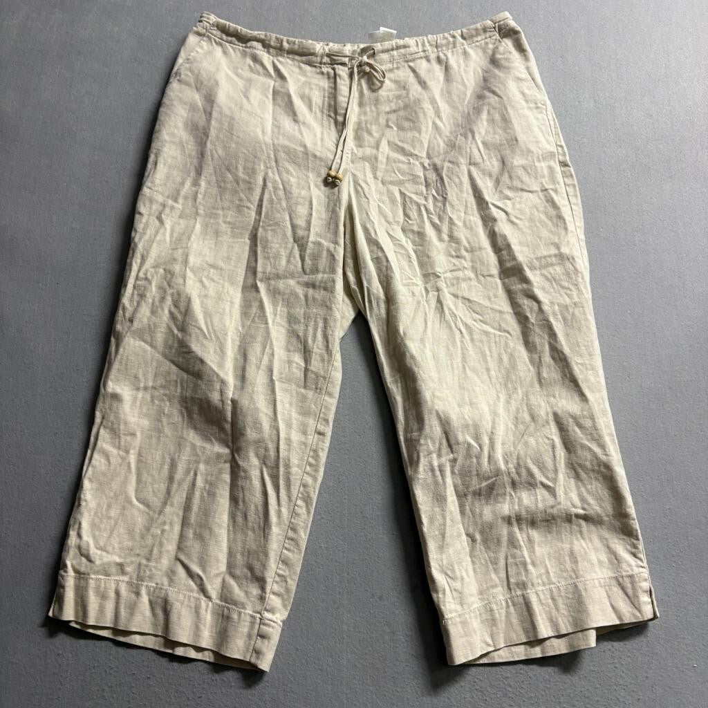 Liz Claiborne Lizwear Linen Cotton Crop Pants Womens XL Beige Drawstring Capris
