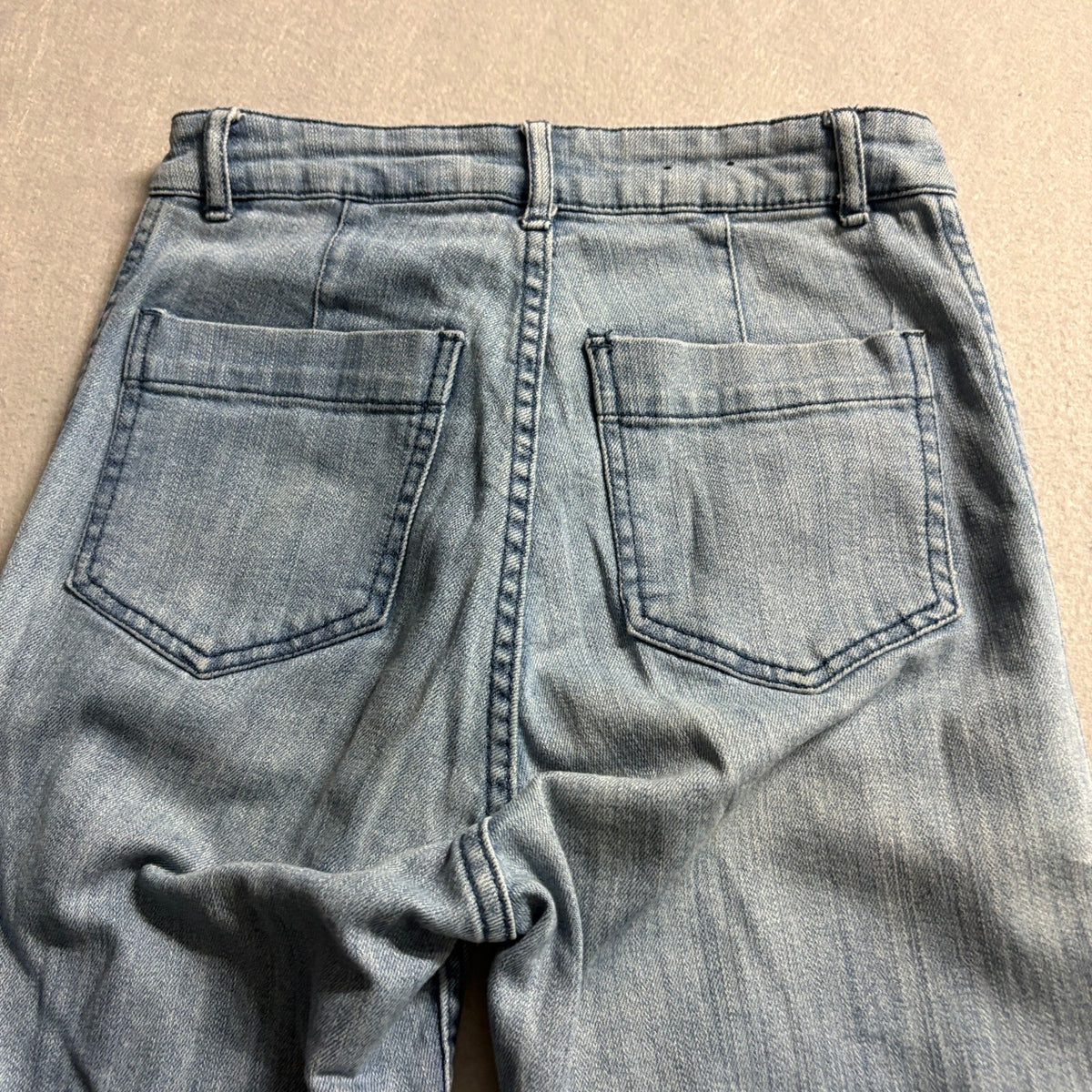 H&M Wide Leg Flare Jeans Womens Size 4 Light Blue Wash Stretch Patch Pockets