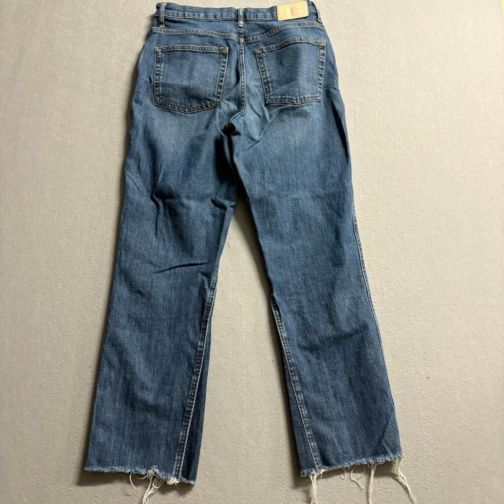 Everlane The Cheeky Bootcut Jeans Womens 28 Blue Denim High Rise Raw Hem Stretch