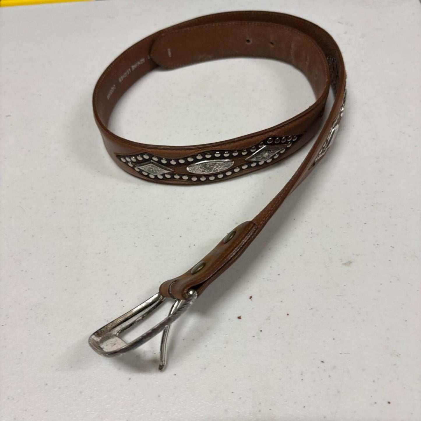 Nocona Belt Co Womens Brown Leather Western Belt Size 38 Studded Silver Buckle