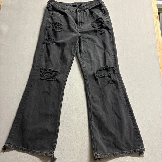 American Eagle Distressed Flare Jeans Womens 12 Long Black Comfort Stretch