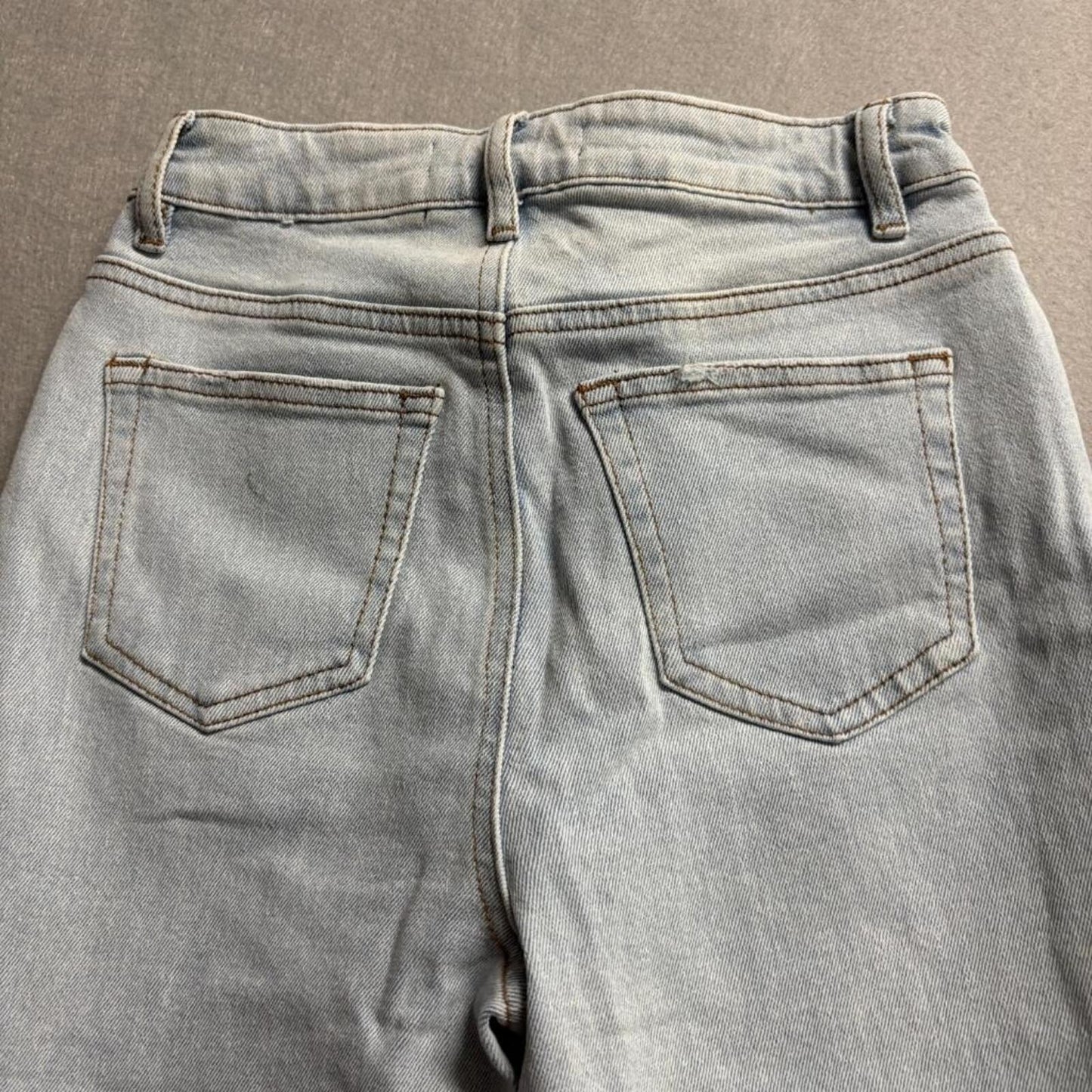 Almost Famous Colorblock Patchwork Jeans Womens Size 1 Blue High Rise Straight