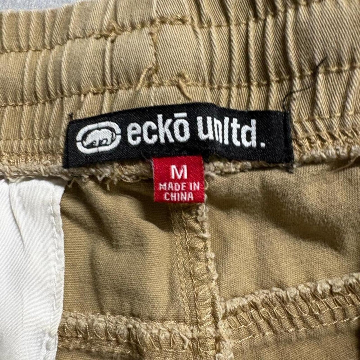 Ecko Unltd Jogger Pants Womens Medium Khaki Tan Raw Hem Elastic Waist Stretch