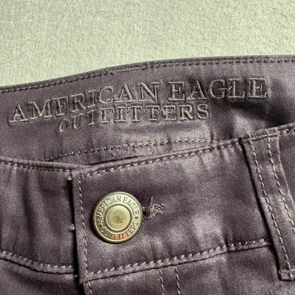 American Eagle Hi-Rise Jegging Jeans Womens 10 Purple Coated Waxed Stretch