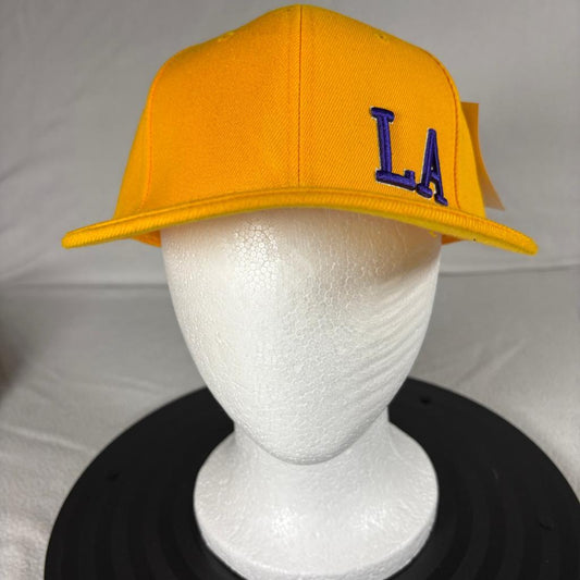 Los Angeles Lakers Yellow Fitted Hat 7 1/4 Down Town LA Purple Embroidered Cap