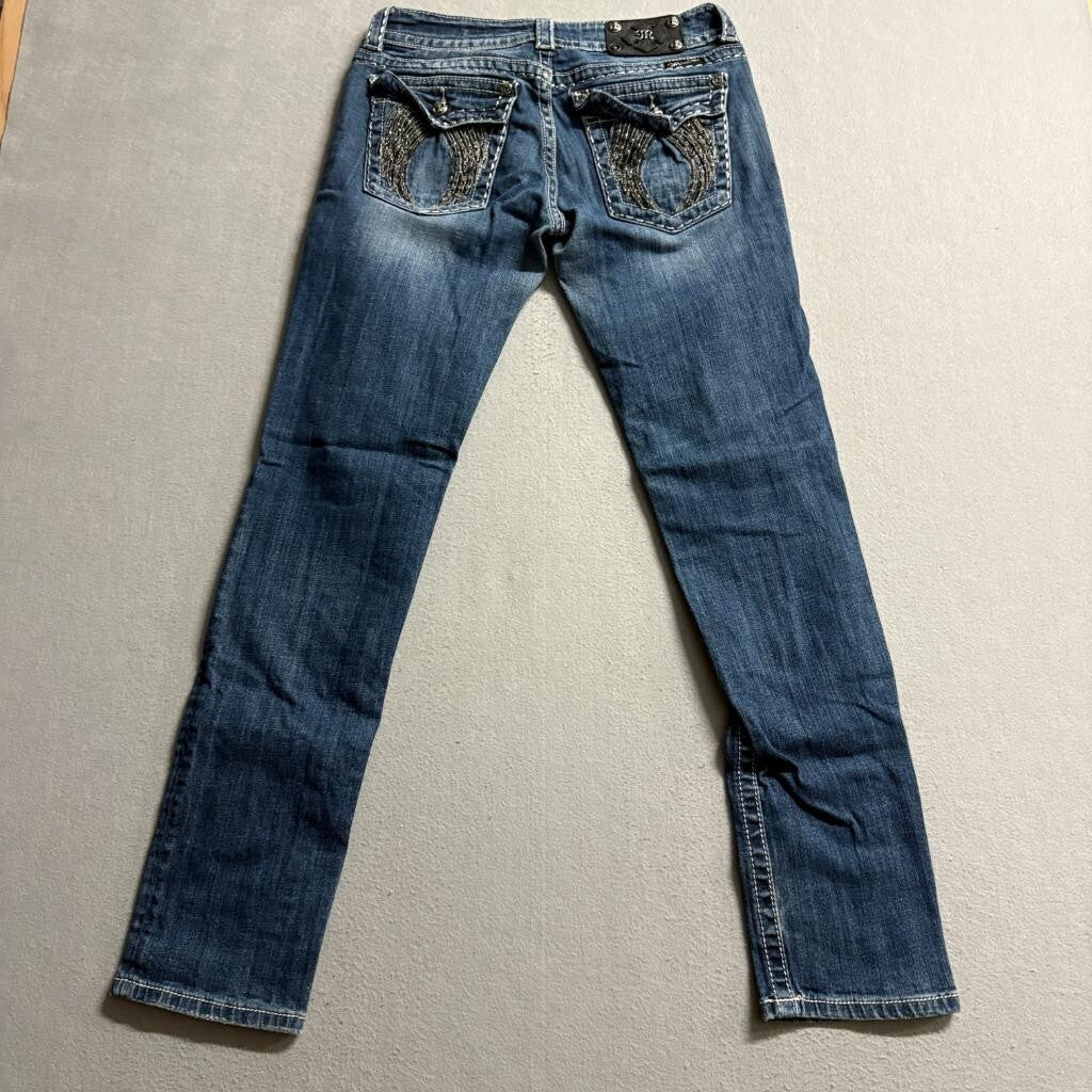 Miss Me Skinny Jeans Womens 29 Blue Denim JP60035 Dark Wash Thick Stitch Stretch