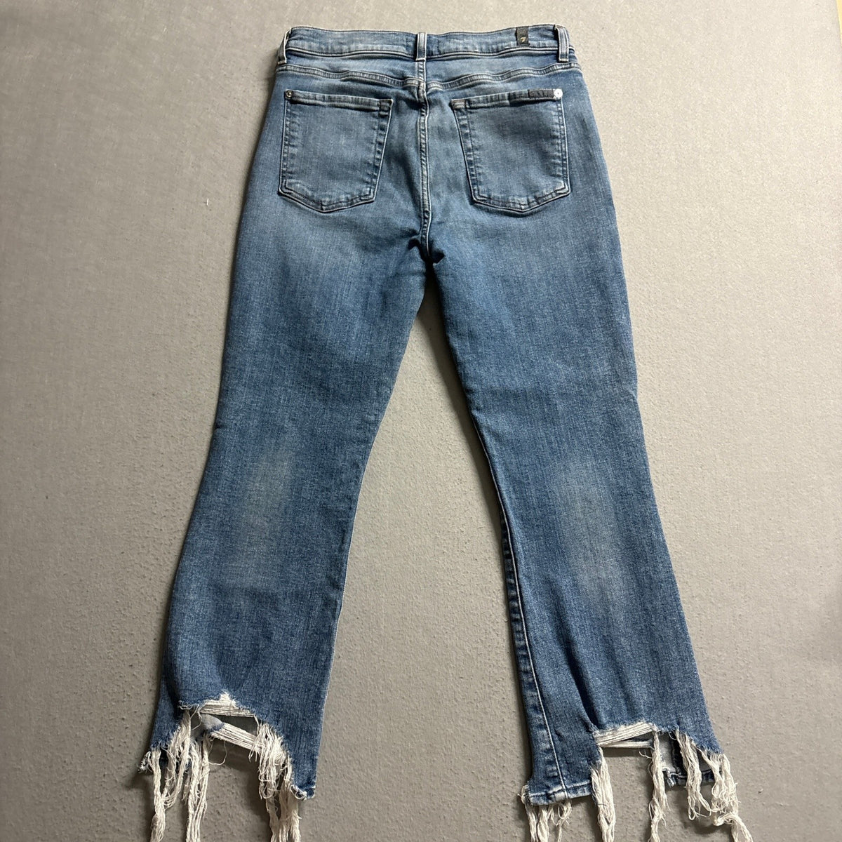7 For All Mankind High Waist Slim Kick Jeans Womens Size 27 Frayed Raw Hem Blue